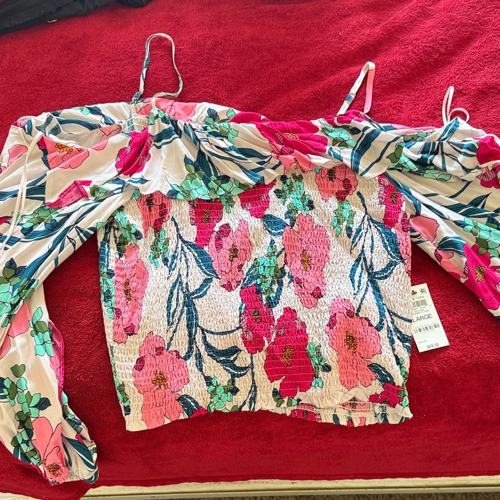 INC International Concepts Pink and Green Floral Blouse